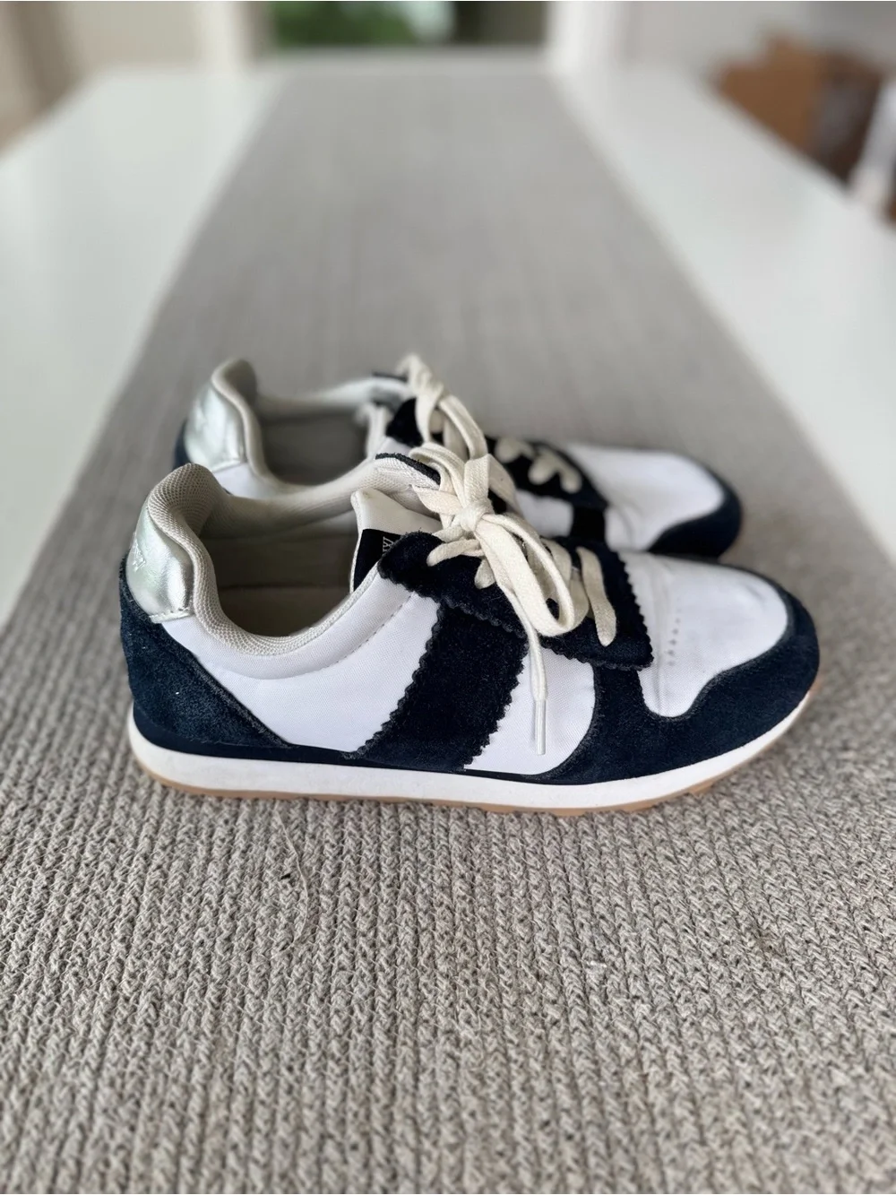 J. Crew Navy and White Suede Trim Nylon Lace Up Sneakers Tennis Shoes Size 7
